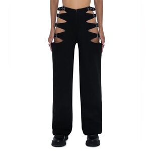 DEFI Black Cutout Jeans with Buckles